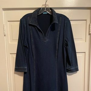 J McLaughlin 3/4 sleeve denim dress with placket collar